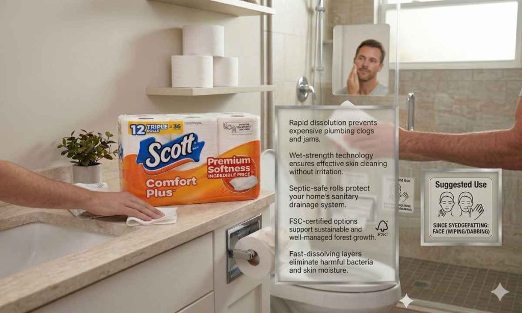 This image is showing the product name and how it operates. Best Toilet Paper for Septic System