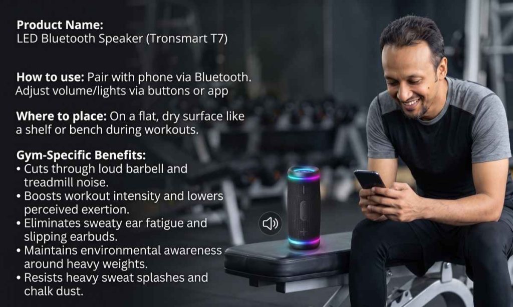 This product shows how it works. Best Bluetooth Speaker for Home Gym