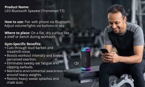 This product shows how it works. Best Bluetooth Speaker for Home Gym