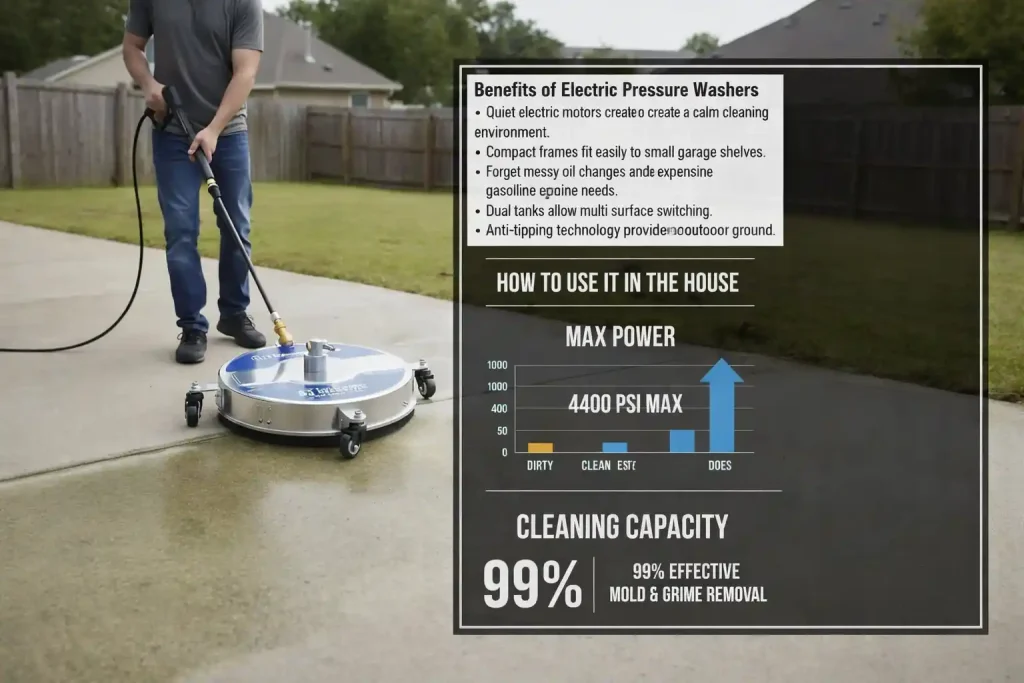 This image is showing the product name and the 5 benefits Best Rated Electric Pressure Washer