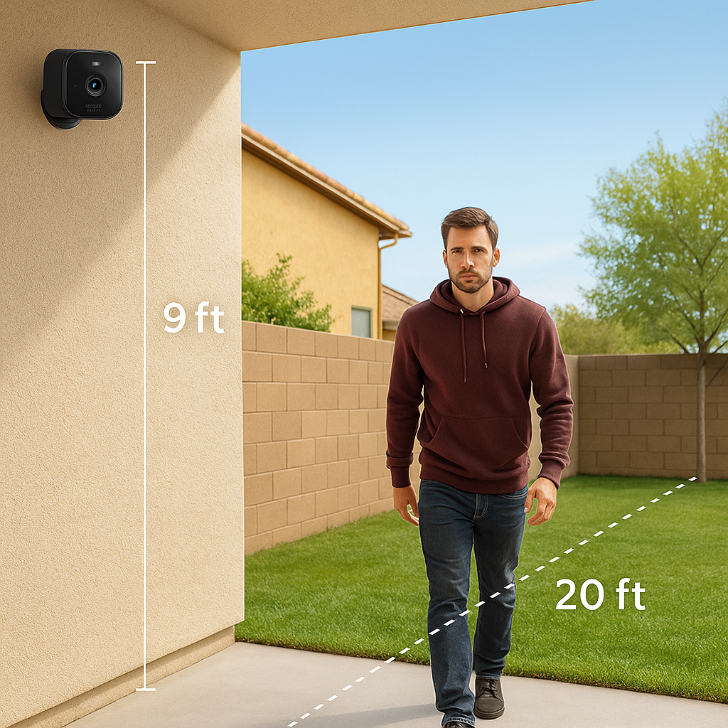 Camera name: Blink Mini 2.
Indoor/outdoor: Indoor only.
Price range: $34–$44.
Warranty/Support: 1‑year U.S. warranty; Blink/Amazon help.
Best for: Offices, small rooms, rentals.
Best placement: Flat surface near outlet.
Storage type: Blink cloud (subscription needed).
Availability: Prime-eligible on Amazon U.S.