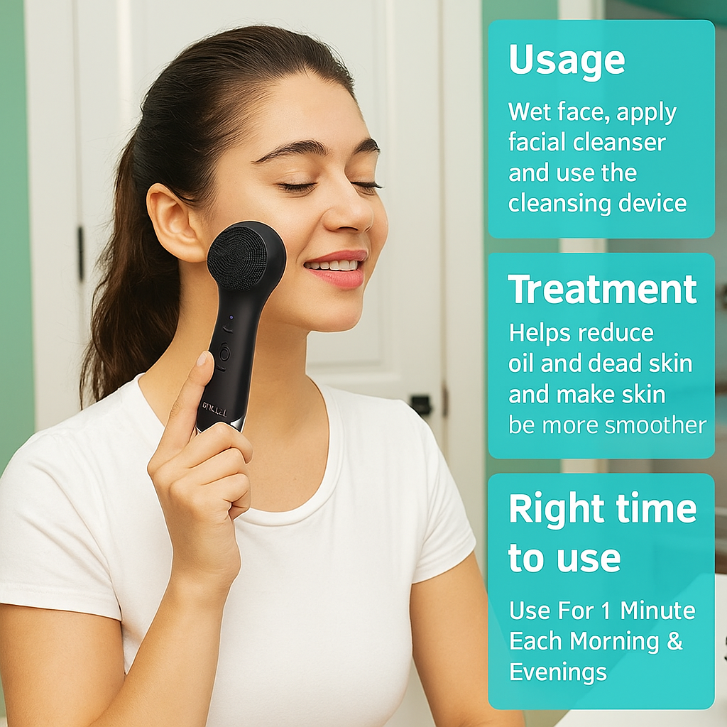 Power/Spec: 3 silicone brush heads. 7 vibration modes. Wireless charging. Waterproof (IPX7). Usage Time: 20 days per full charge. Price Range: $30–$38 USD. Warranty/Support: 1-year warranty. U.S.-based support in NY and IL. Best for: Prepping skin for the best facial device for sagging skin treatments. Setup Time: 2 minutes. Pair with cleanser and charge base. Wavelengths: Not applicable (cleansing tool).