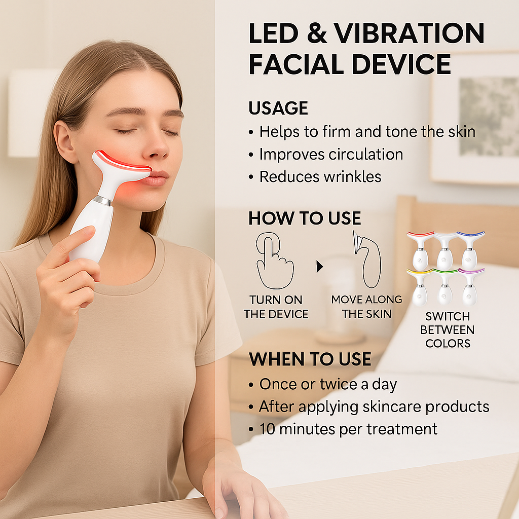 Power/Spec: 3 intensity levels. Red + blue + green LED light. 850mAh rechargeable battery.
Usage Time: 5–10 minutes per session. 3–4 times per week.
Price Range: $79–$89 USD.
Warranty/Support: 1-year warranty. U.S.-based support available in CA, NY, and TX.
Best for: Users seeking the best skin firming device for mild sagging and fine lines.
Setup Time: Under 2 minutes. USB charging. Plug-and-go.
Wavelengths: Red light at 630–650 nm. Blue light at 470 nm. Green at 525 nm.