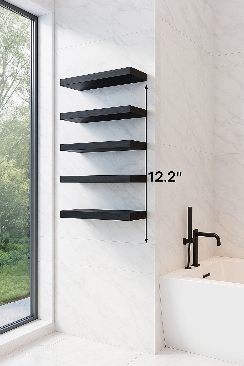 Wood Type: Paulownia wood.
Ply: Single-ply solid wood.
Price range: $26 – $32.
Warranty/Support: U.S. customer support available, 1-year warranty.
Size Options: Comes in a set of 3 shelves in varied lengths.
Waterproof: Water-resistant but not fully waterproof.