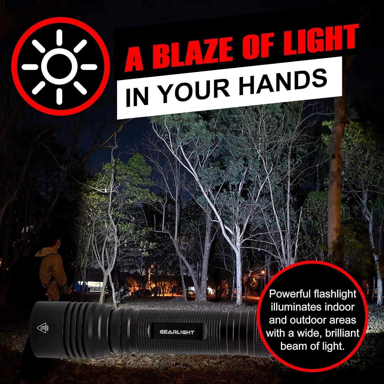 Power/Spec: 3200 lumens, zoom.
Made In: U.S.-designed, China-made.
Price Range: $45–$55.
Warranty/Support: 1-year U.S. support via Amazon.
Best For: Hiking, search, outdoor night use.
Setup Time: 2 minutes.
Lumens: 3200.
Battery Type: Dual 18650 or CR123A.
Use Case: Backcountry, car trunk, emergencies.