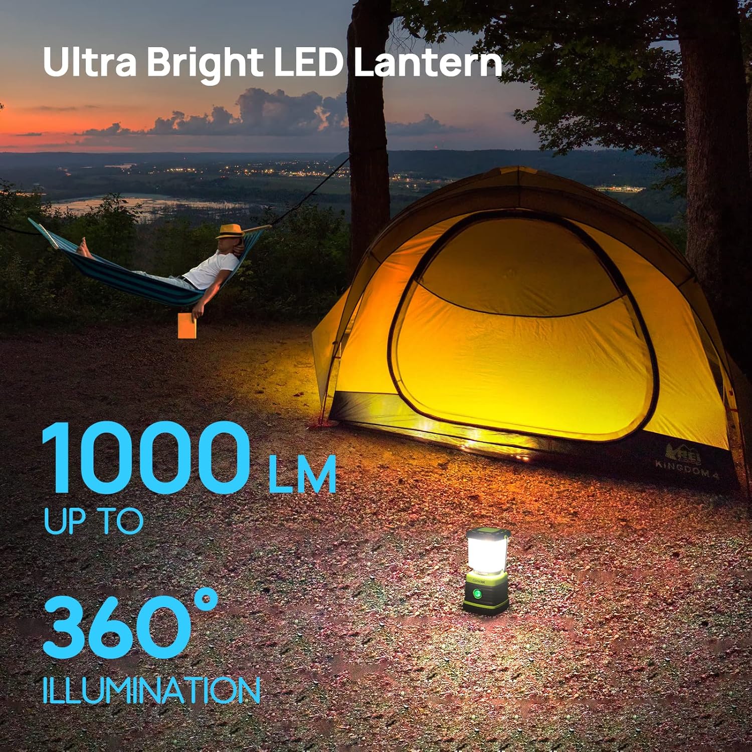 Power/Spec: 1,000 lumens.
Made In: USA design.
Price Range: $19–$28.
Warranty/Support: 12-month warranty, Amazon support.
Best For: Camping, yard, backup light.
Setup Time: 1–2 minutes.
Battery Type: 3 x D (not included).
Use Case: Tents, patios, blackouts.