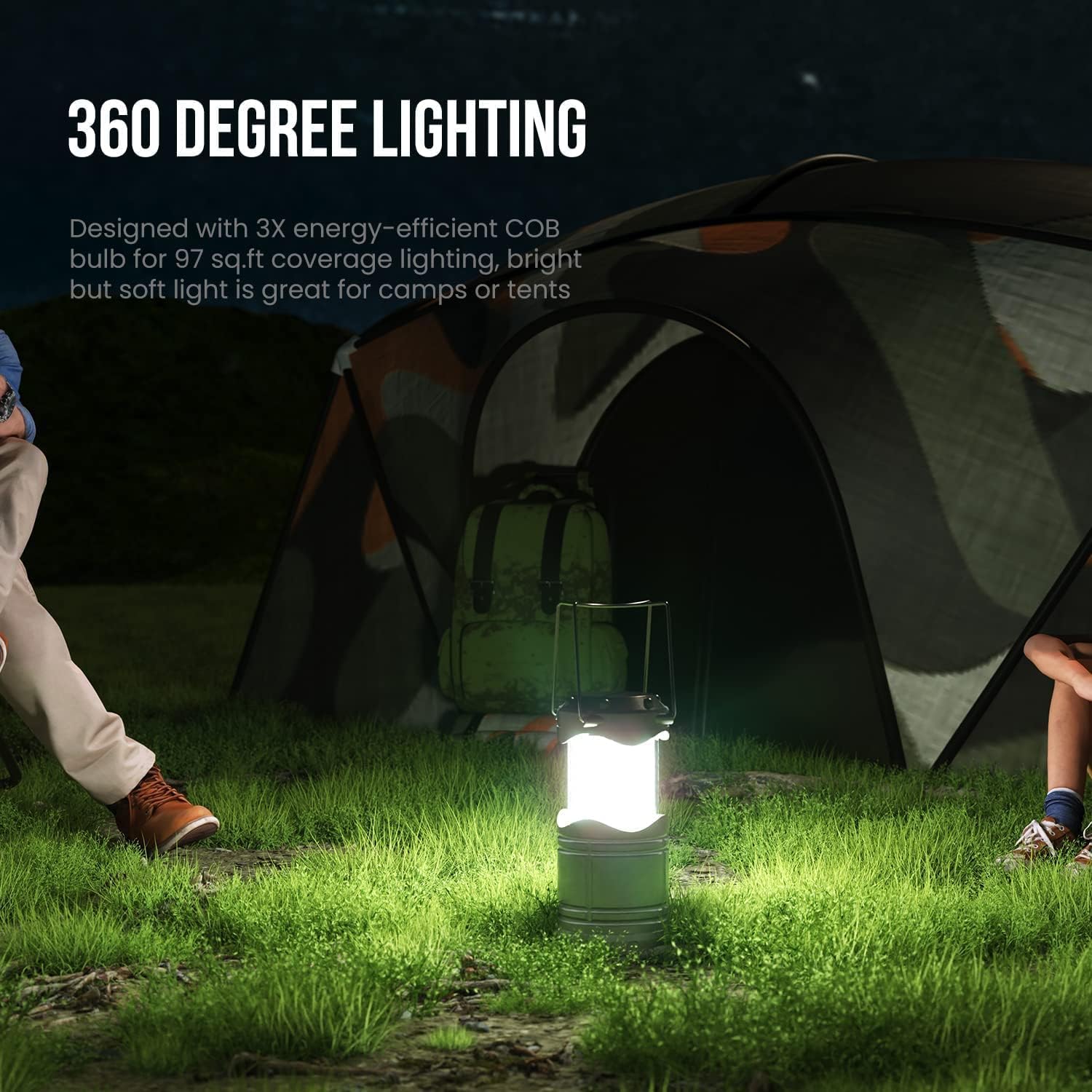 Power/Spec: 800 lumens, 3-levels.
Made In: U.S.-designed.
Price Range: $28–$35.
Warranty/Support: 12-month Amazon return.
Best For: Camping, RV, power outage.
Setup Time: 2 min (choose battery).
Lumens: 800.
Battery Type: D-cell or lithium USB.
Use Case: Group trips, backyard, emergency kits.