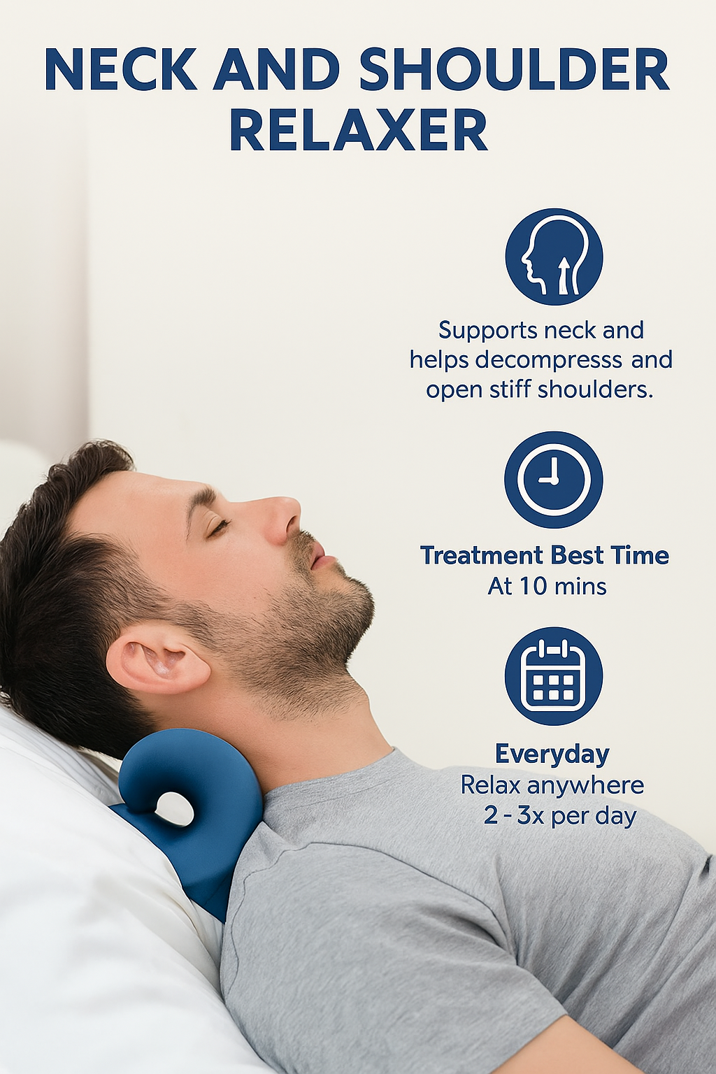 Power/Spec: Foam cervical traction design. Usage Time: 5–15 minutes. Price Range: $24–$30. Warranty/Support: 1-year replacement.