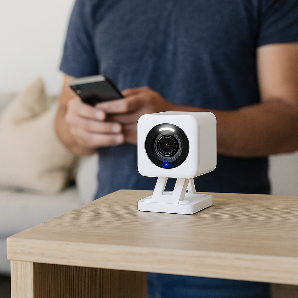 Camera name: WYZE Cam Pan v3.
Indoor/outdoor: Indoor & covered outdoor.
Price range: $34–$45.
Warranty/Support: 1‑year U.S. warranty. Amazon & WYZE support.
Best for: Living room, garage, covered porch.
Best placement: Corner with full pan sweep.
Storage type: MicroSD up to 32 GB + 14‑day cloud.
Availability: In stock and popular on Amazon U.S.