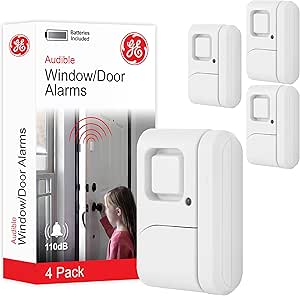 Brand: GE Personal Security. Indoor/Outdoor: Indoor use only. Price Range: $12–$20. Warranty/Support: 90-day U.S. support. Power/Battery Efficiency: Lasts 6–8 months. Best Placement: Windows, dorms, Airbnb doors. Battery Type: LR44. Sustainability & Safety: Safe for kids. Low power use.