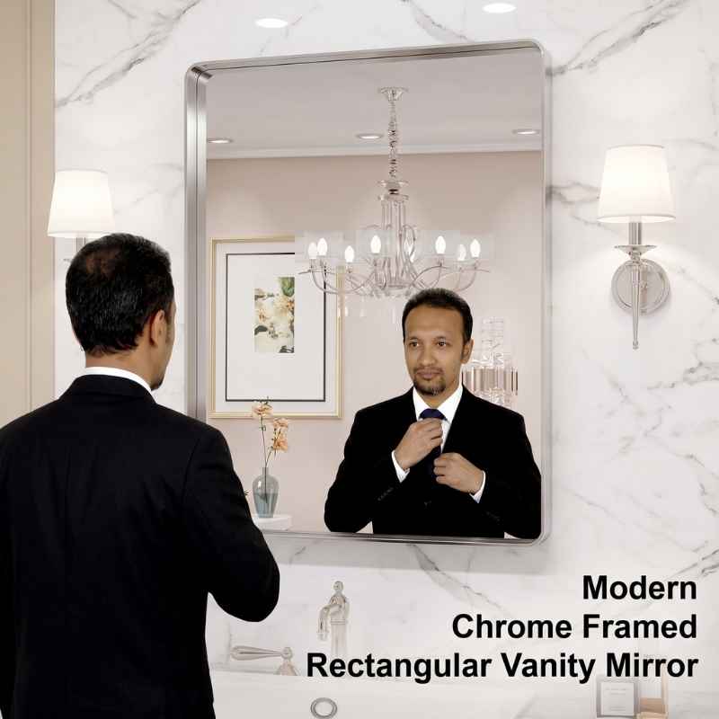 This image shows the product name and how it operates. Best Illuminated Bathroom Mirrors