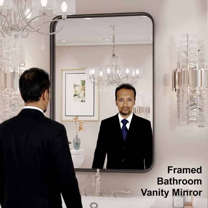 This image shows the product name and how it operates. Best Illuminated Bathroom Mirrors