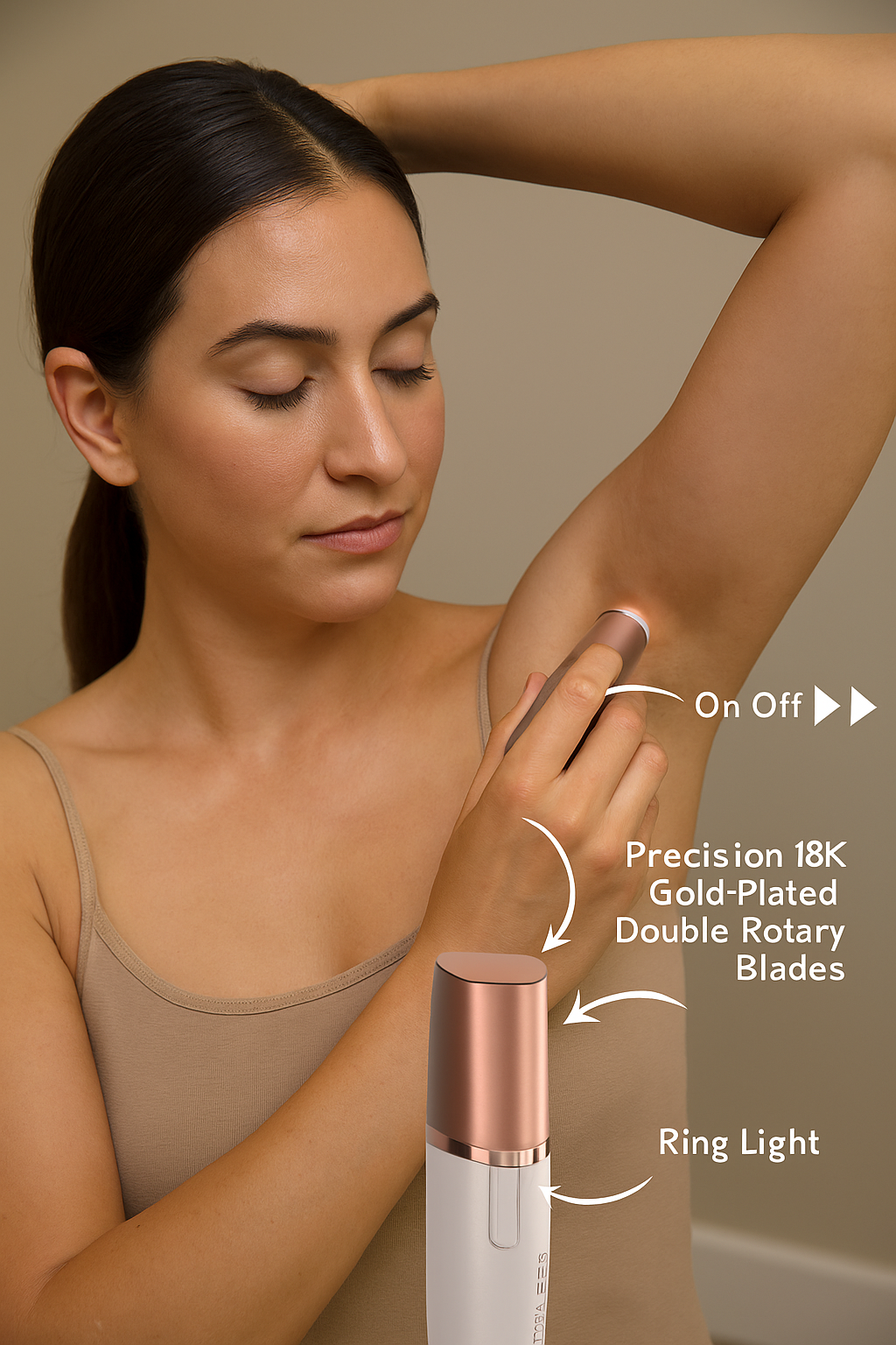 Power/Spec: 1 AA battery.
Usage Time: 60 minutes per battery.
Price Range: $20–$28.
Warranty/Support: 1-year. US support line.
Best for: Facial touch-ups.
Setup Time: 1 minute.
Cooling System: None.
Flash Count: Not needed.