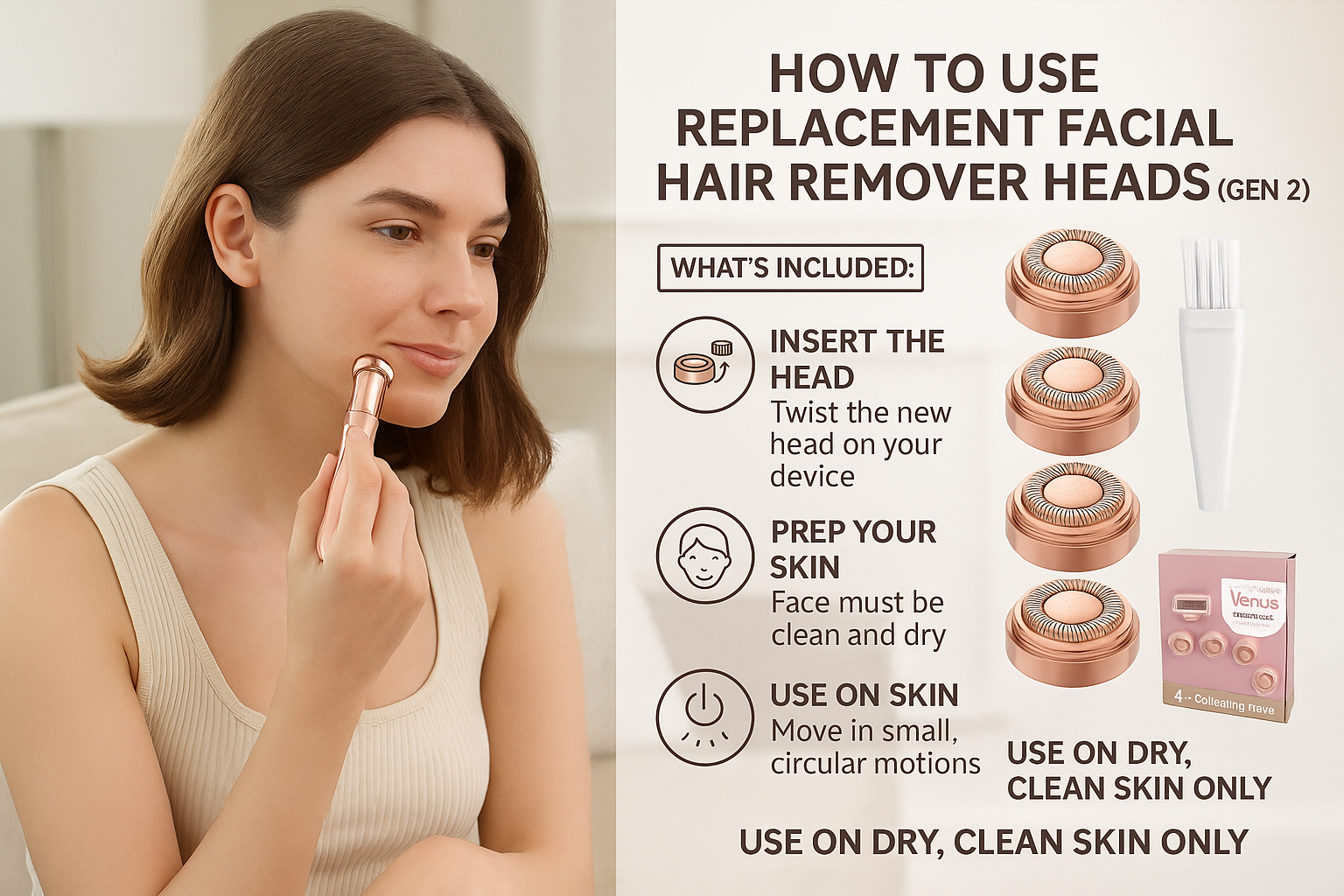 Power/Spec: Add-on part. Usage Time: Matches main device. Price Range: $12–$18 per head. Warranty/Support: 180 days support. US based. Best for: All facial hair users. Setup Time: 10 seconds. Cooling System: None. Flash Count: Not needed.