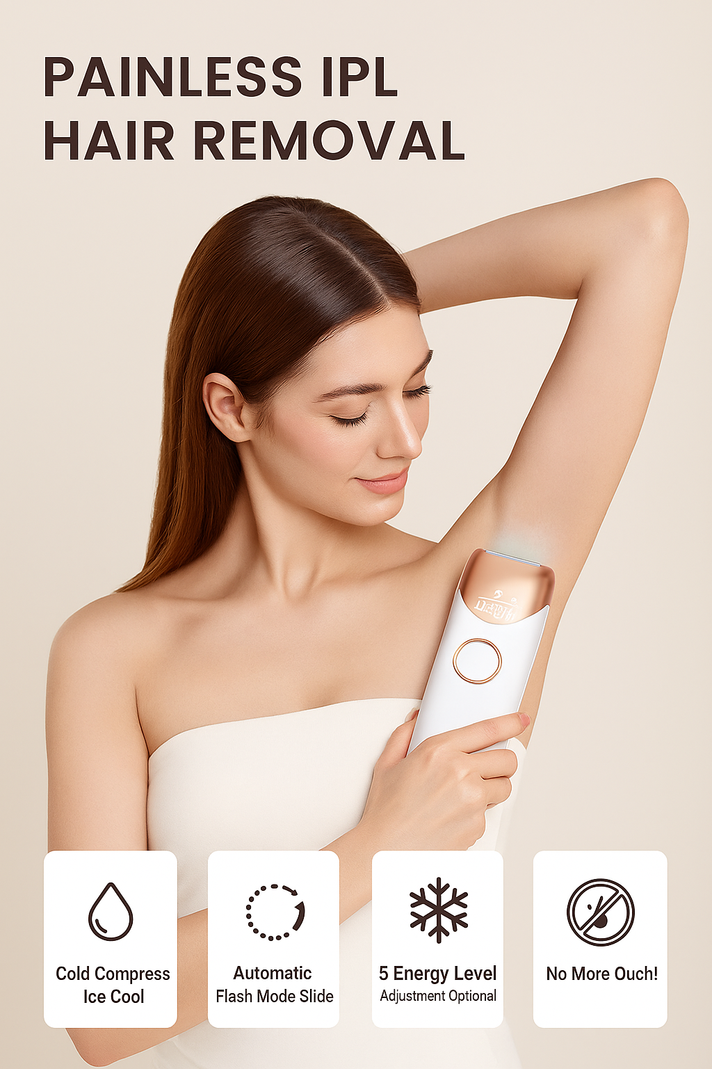 Power/Spec: 5 power levels.
Usage Time: 10 min for full body.
Price Range: $279–$329.
Warranty/Support: 1 year. US service support.
Best for: Legs, arms, bikini, face.
Setup Time: 5 minutes with goggles.
Cooling System: 5℃ ice plate.
Flash Count: 999,999 flashes.
