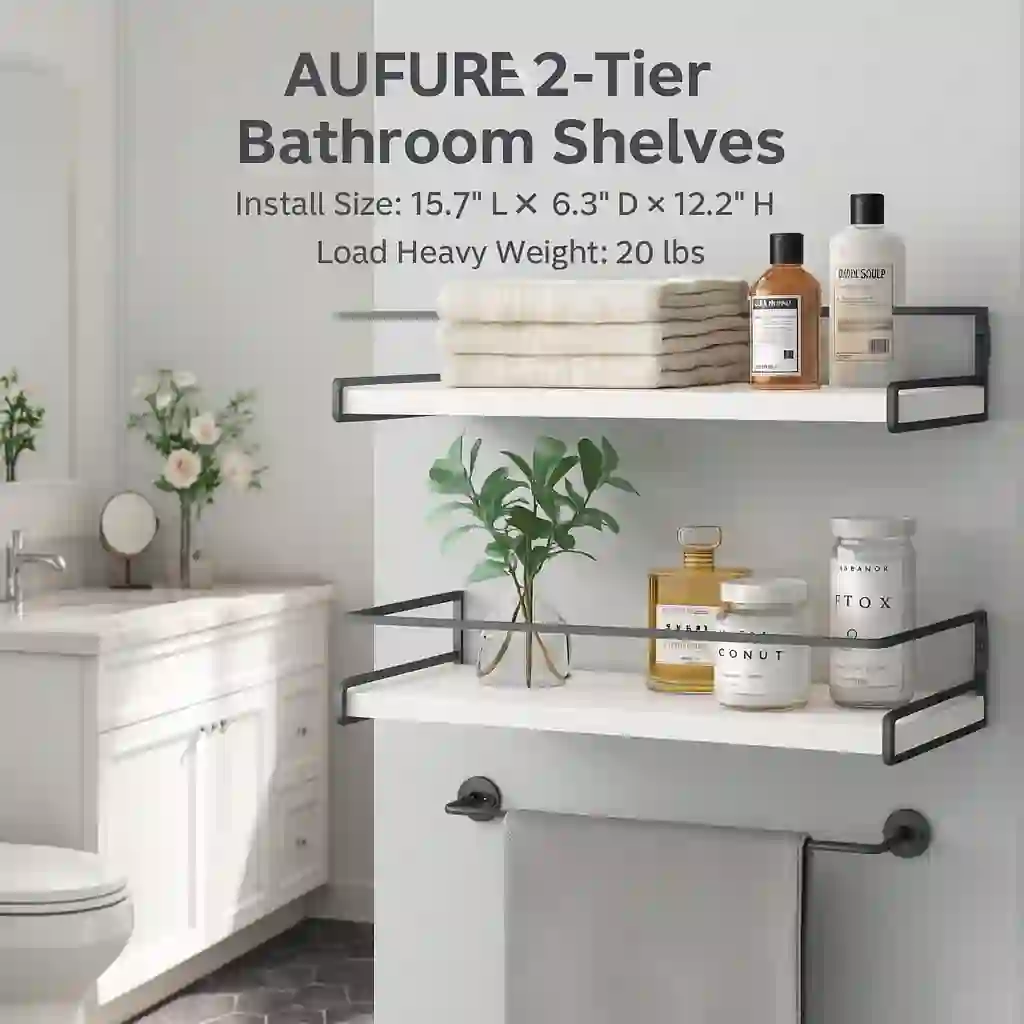 Power/Spec: Coated engineered wood.  Made In: China.  Best For: Compact and mid-sized bathrooms.  Setup Time: 20 minutes.  Price Range: Typically $30–$50 depending on configuration.  Warranty/Support: Standard limited warranty.  Battery Type: None.  Use Case: Over-toilet storage and display.