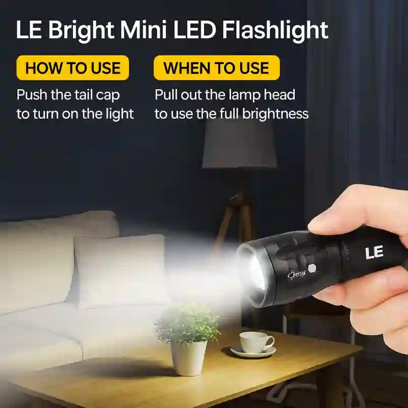 Power/Spec. 500–1,200 claimed lumens. Made Ins. Imported. Price Range. $15 to $32 per unit. Warranty/Support. Basic seller or brand coverage. Best For. Backup kits, light outdoor use, home storage. Setup Time. Immediate. Battery Type. AA, AAA, or rechargeable cell types. Use Case. Household tasks and casual lighting.