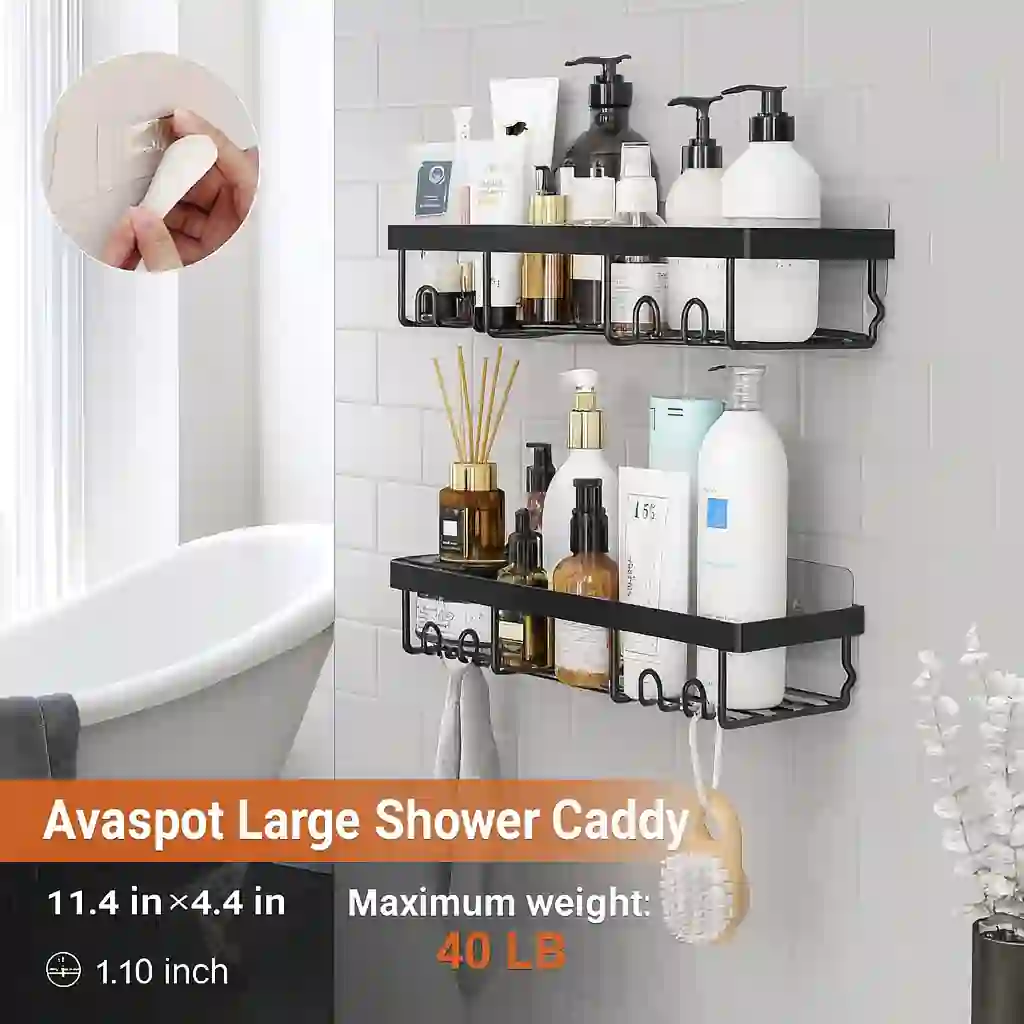 Power/Spec: Stainless steel, rustproof.  Made In: China.  Best For: Modern bathrooms and showers.  Setup Time: 5–10 minutes.  Price Range: $25–$45 depending on size.  Warranty/Support: Standard coverage.  Battery Type: None.  Use Case: Shower storage and organization.