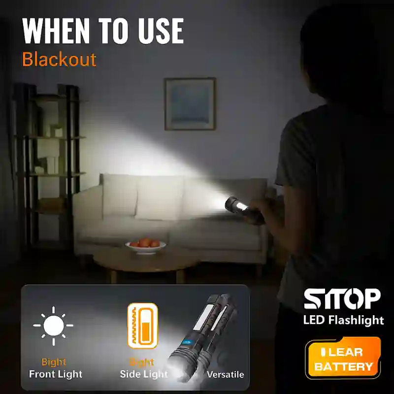 Power/Spec: 2500 lumens. Made In: China. Best For: Home defense, emergencies, perimeter checks. Setup Time: 1 minute. Price Range: $35 to $55. Warranty/Support: One-year warranty. Battery Type: Rechargeable lithium-ion. Use Case: Night security, alarms, outdoor checks.
