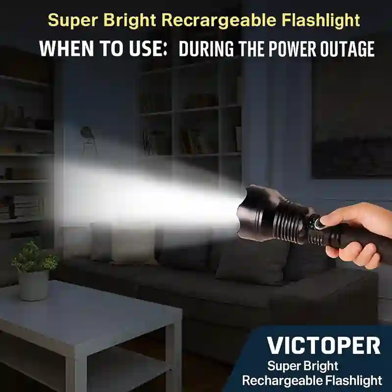 Power/Spec: 2000 lumens. Made In: China. Best For: Home preparedness, emergency use, security checks. Setup Time: 1 minute. Price Range: $30 to $50. Warranty/Support: One-year warranty. Battery Type: Rechargeable lithium-ion. Use Case: Power outages, emergencies, medical checks.