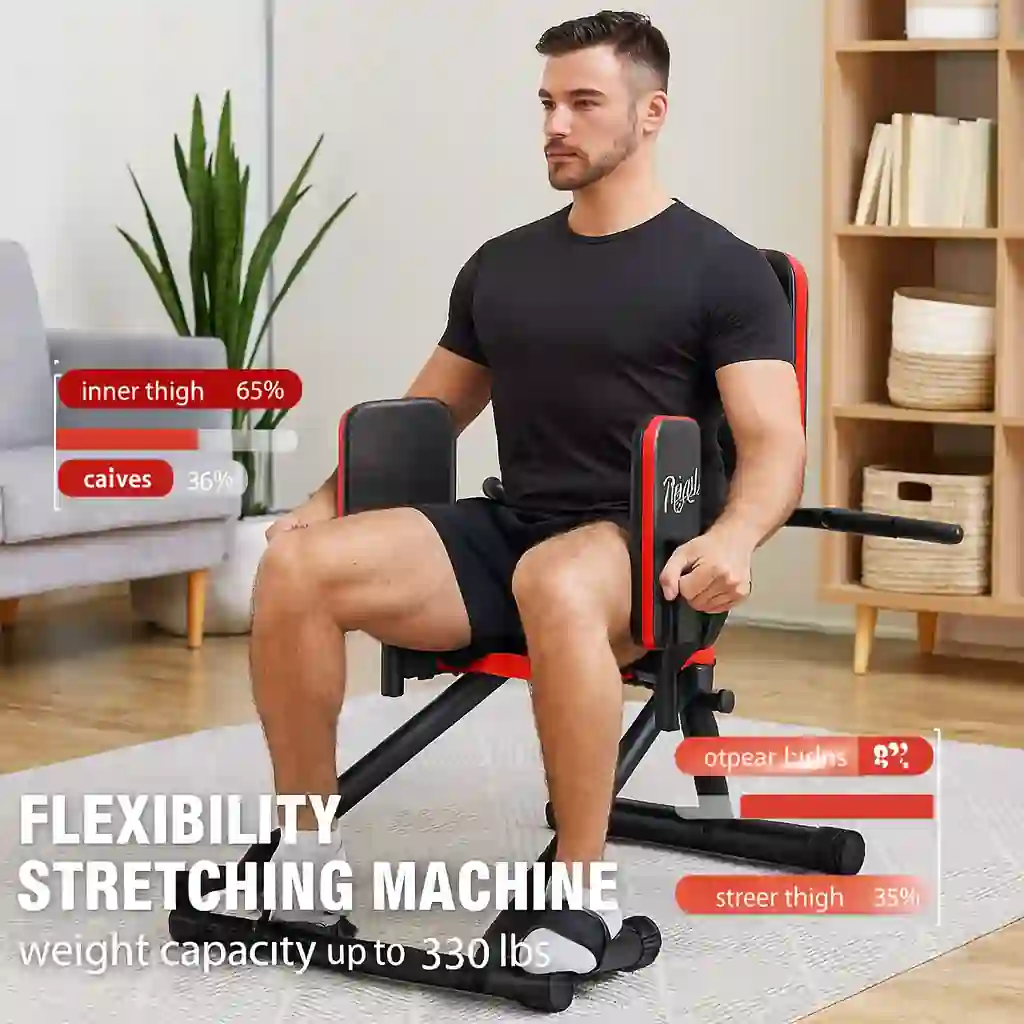 Image is showing the product name Rigel Adjustable Resistance Leg Stretcher – 220 lbs Capacity and its usage
Best leg press for home gym