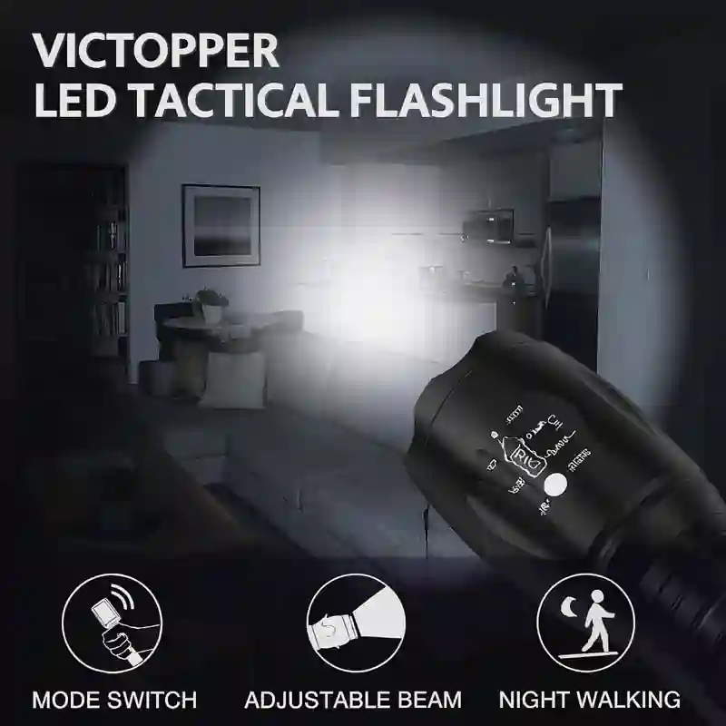 Power/Spec: 1200 lumens. Made In: China. Best For: Home security, travel, emergencies. Setup Time: 1 minute. Price Range: $30 to $45. Warranty/Support: One-year warranty. Battery Type: AA. Use Case: Night walks, power outages, vehicle kits.