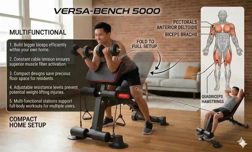 This image is showing the product's benefits and how it operates. Best machines for biceps
