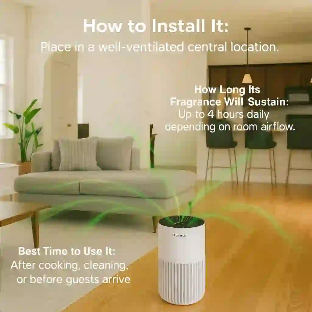 Image is showing the product name and its usage Best place for air purifier in bedroom