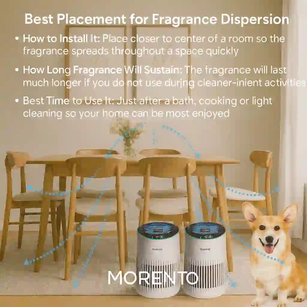 Image is showing the product name and its usage Best place for air purifier in bedroom