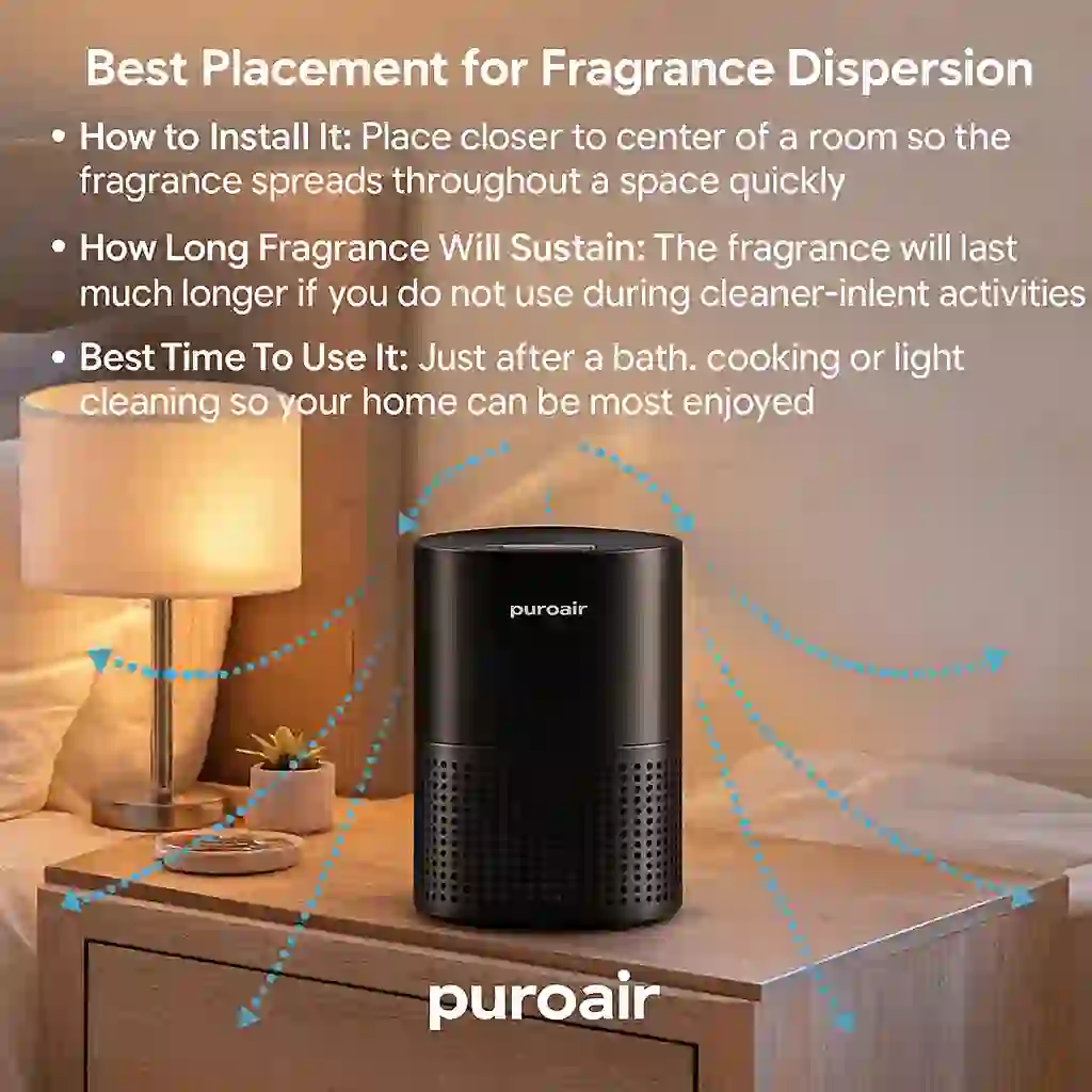 Image is showing the product name and its usage Best place for air purifier in bedroom