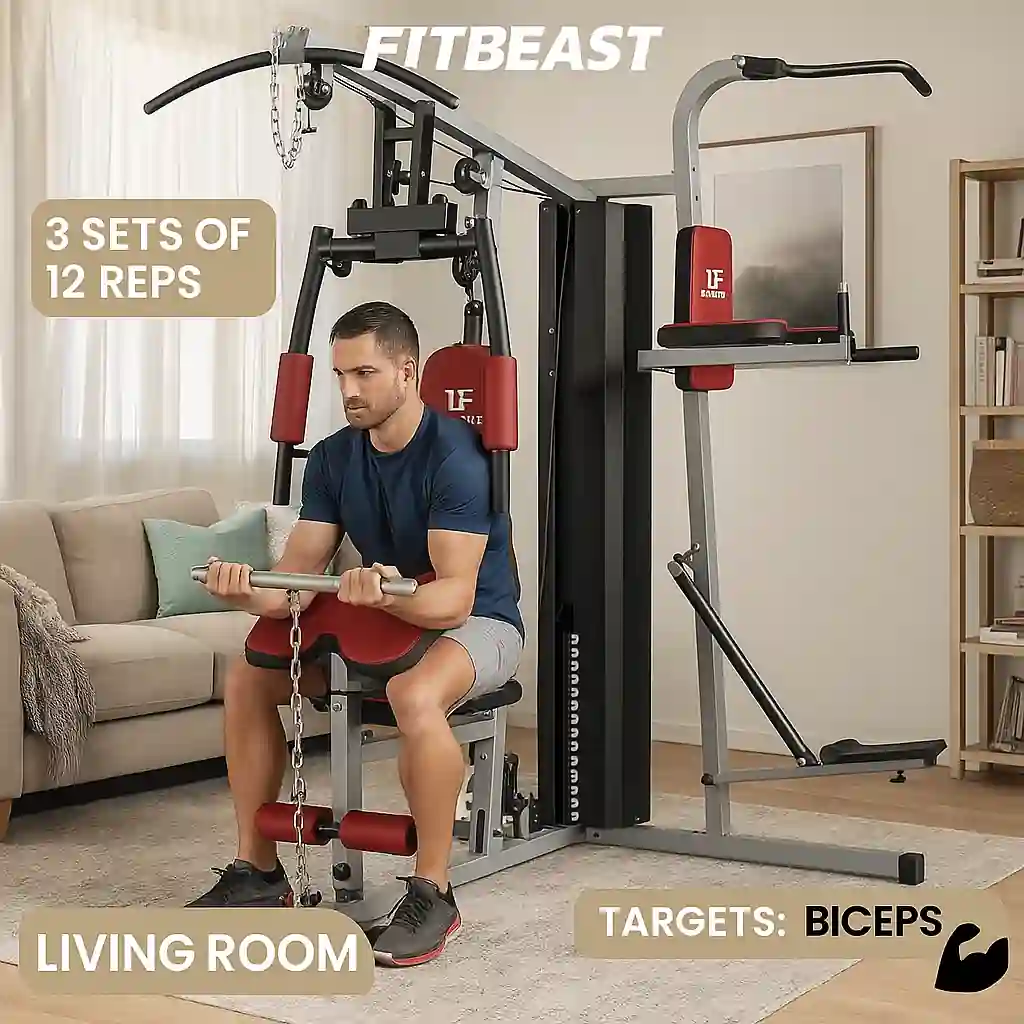 Image is showing the product name and its usage Best machines for biceps