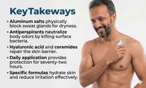 This image shows the product name and how it operates. Best deodorant to stop sweating