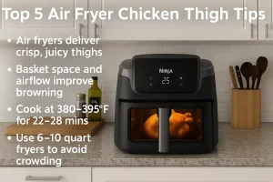 Image is showing the product name and how it operates Best air fryer chicken thighs