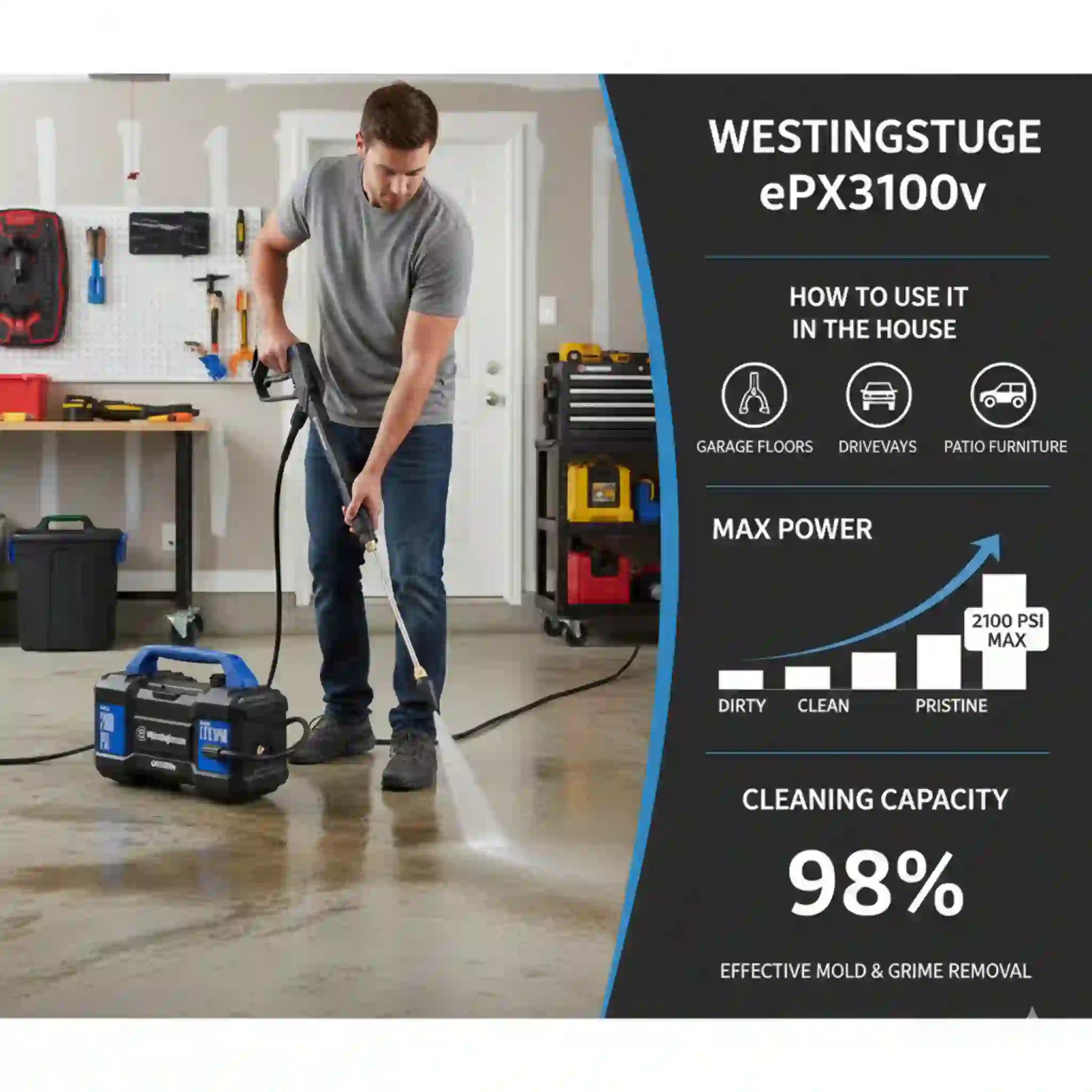 This image is showing the product name and how it operates Best Rated Electric Pressure Washer