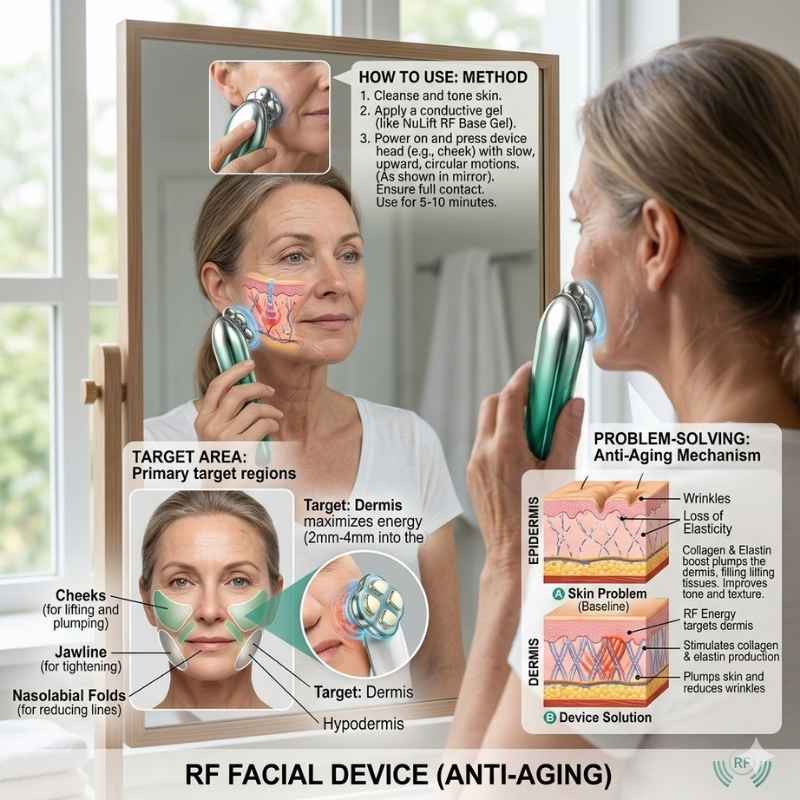 This image is showing the product name and how it operates. Best radiofrequency home device