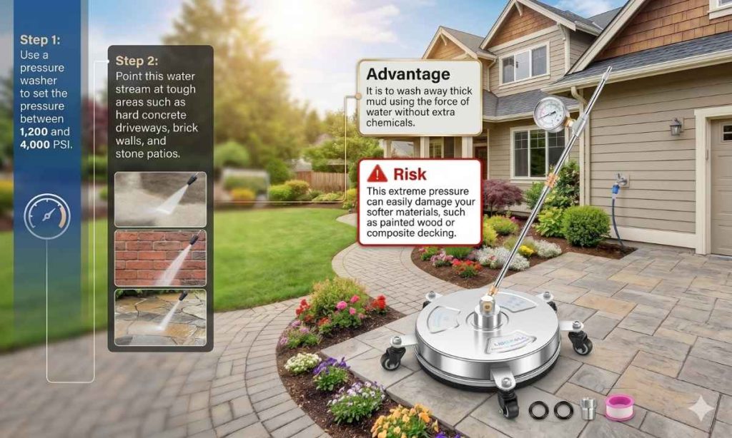 This image is showing step by step process of using high pressure. How To Use a Pressure Washer