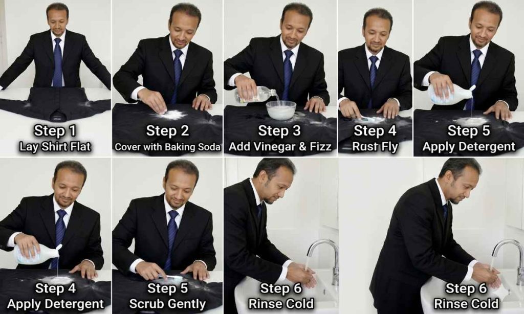 This image shows the process to remove deodorant stain. Deodorant Stains out of Black Shirts