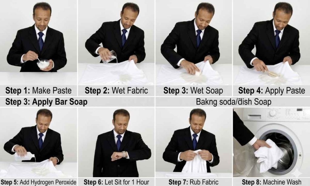 This image shows the process to remove deodorant stain. Deodorant Stains out of Black Shirts