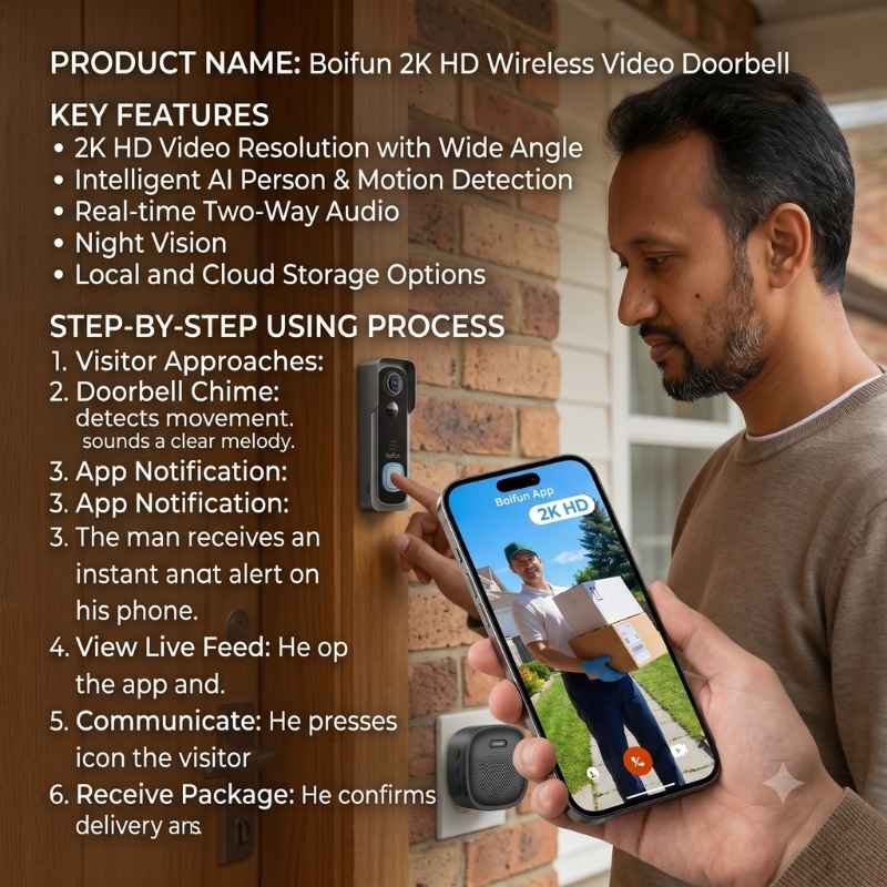 This image shows the product name and its usage. Best doorbell camera without wifi