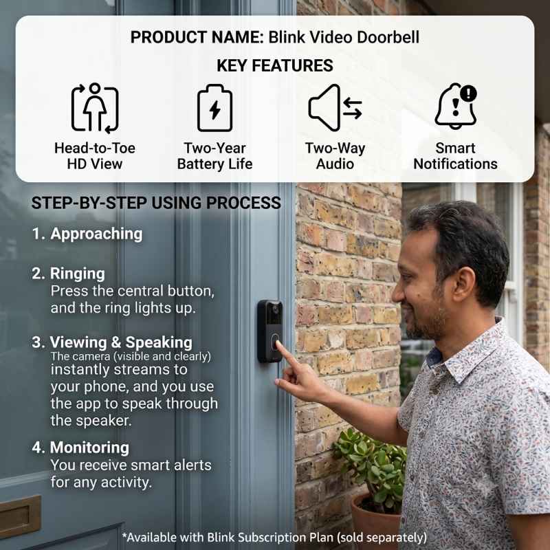 This image shows the product name and its usage. Best doorbell camera without wifi