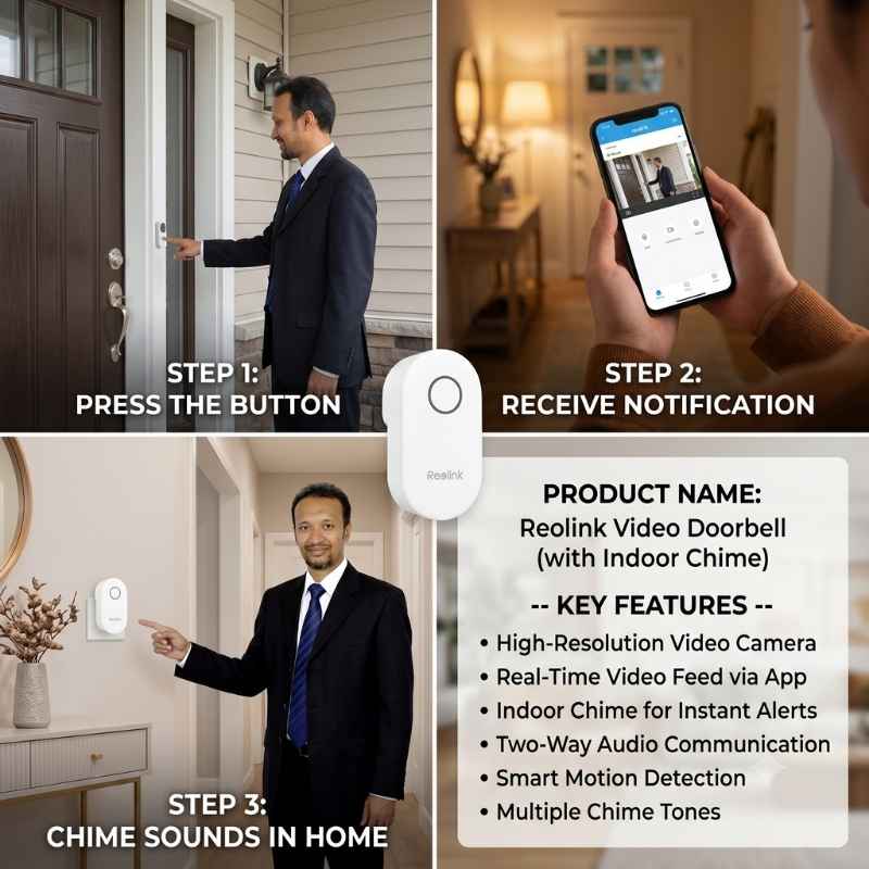 This image shows the product name and its usage. Best doorbell camera without wifi