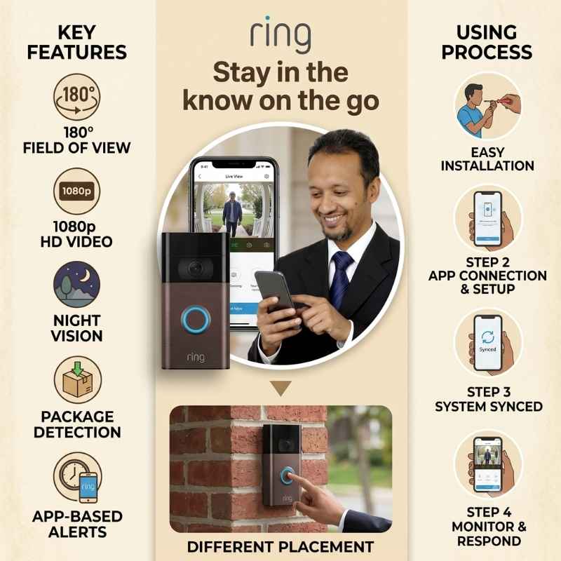 This image shows the product name and its usage. Best doorbell camera without wifi