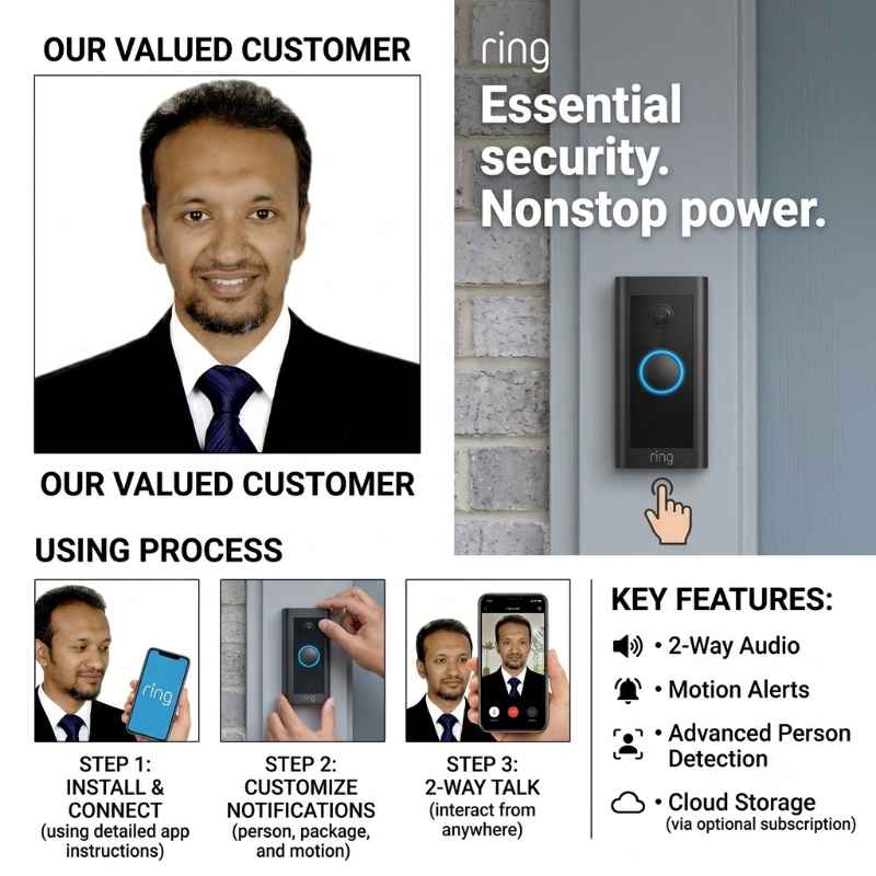 This image shows the product name and its usage. Best doorbell camera without wifi