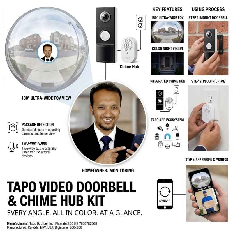 This image shows the product name and its usage. Best doorbell camera without wifi