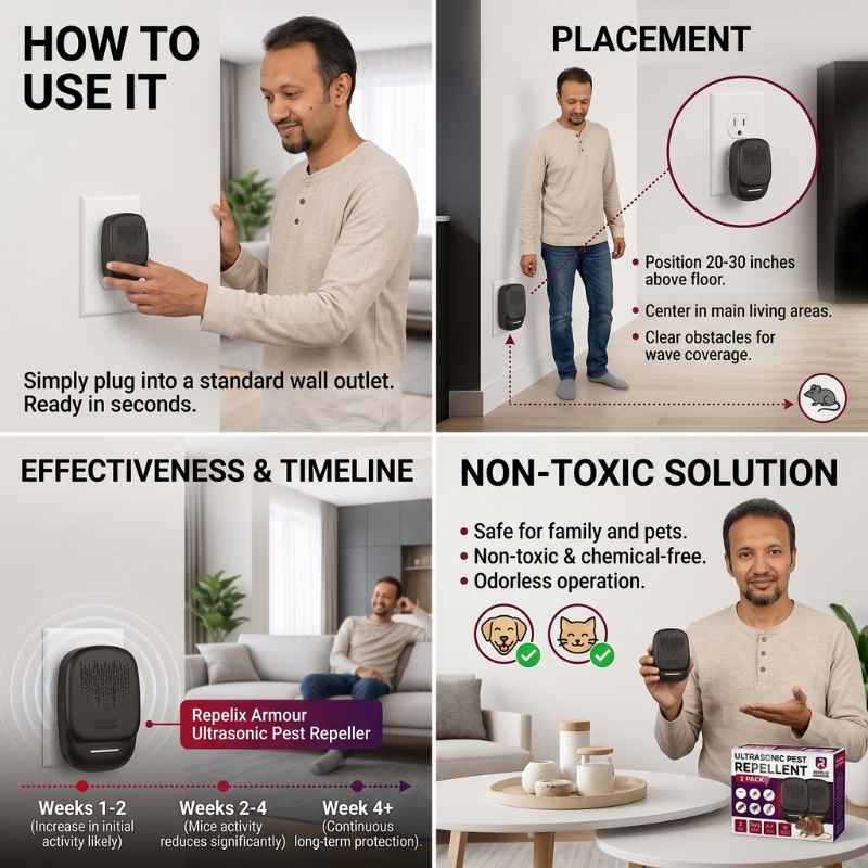 This image shows the product name and how it operates. Best mouse repellent for home