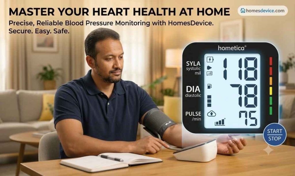 This image shows the product setup poster. How to use blood pressure machine at home