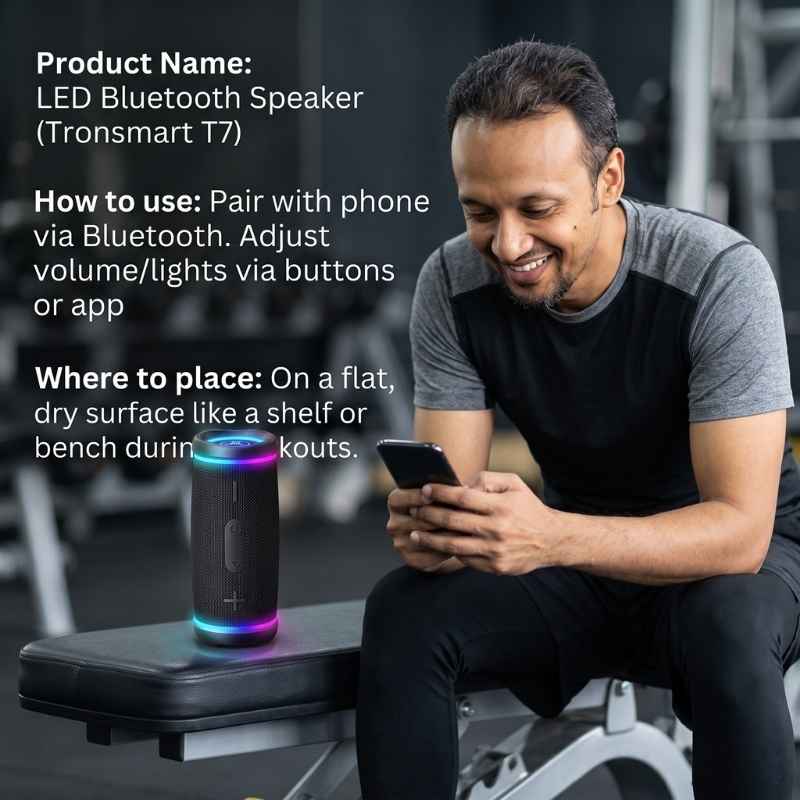 This product shows how it works. Best Bluetooth Speaker for Home Gym