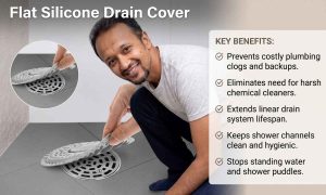 This image shows how this hair catcher operates. Best Hair Catcher for Linear Drain